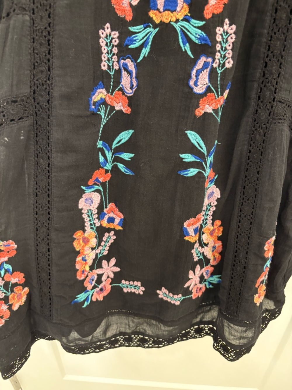 Free People Perfectly Victorian Black Cotton Embroidered Mini Dress Size XS - Picture 6 of 12